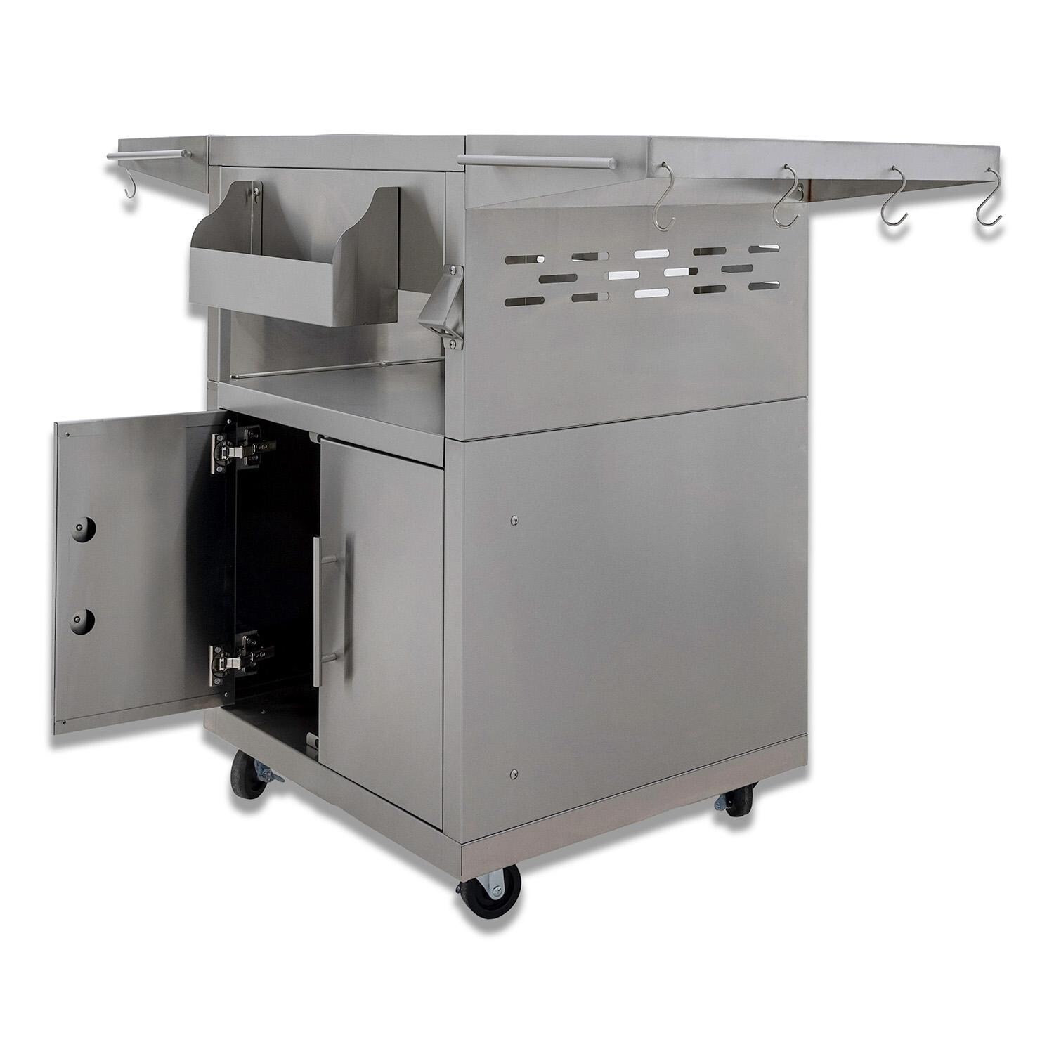 Blaze - BLZ-20-KMDO-CART-SC - Cast Aluminum Kamado Grill Cart Only - Angled Side View W/Door Open - White Background thumbnail