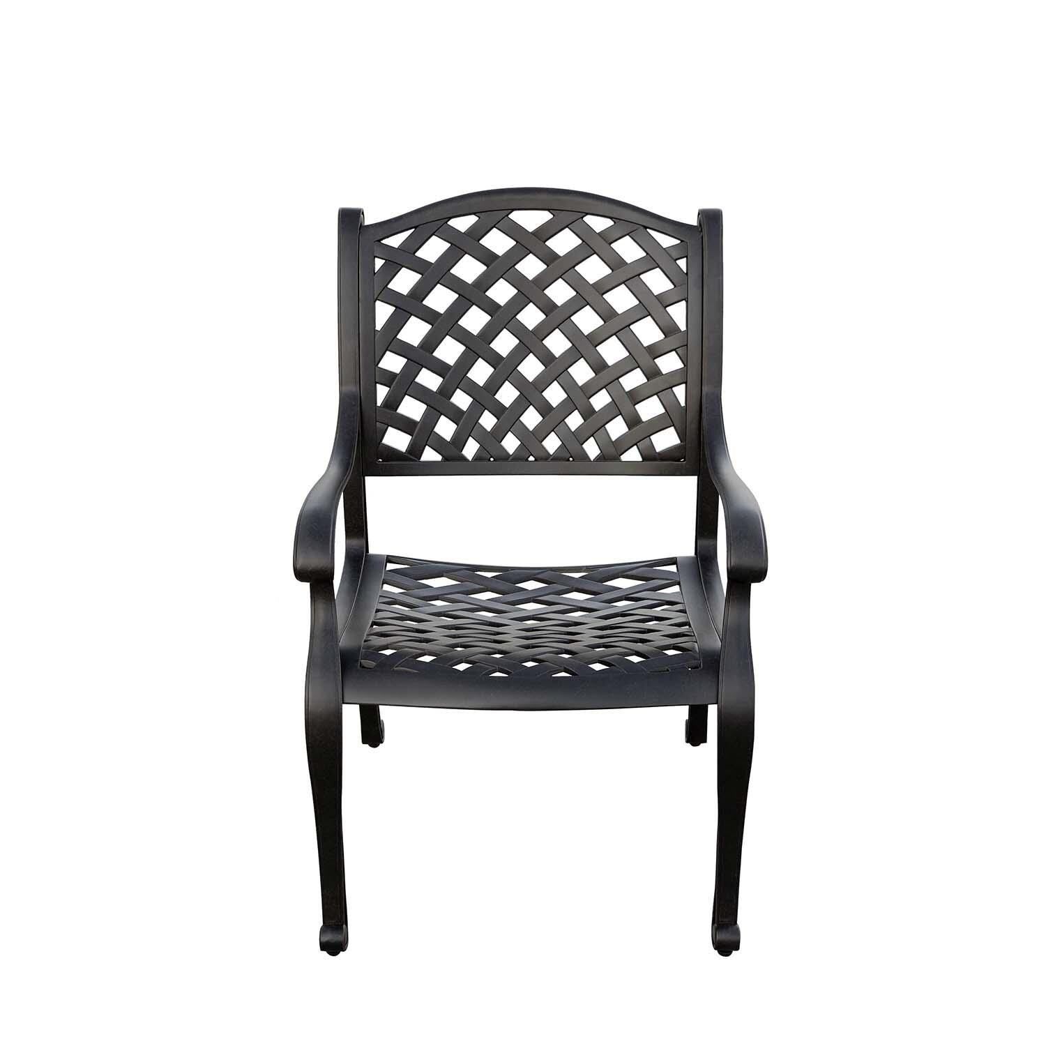 Nassau 5 Pc Cast Aluminum Dining Set w/ Sky Blue Cushions in Antique Bronze By Darlee - Front View Chair Frame Only - White Background thumbnail