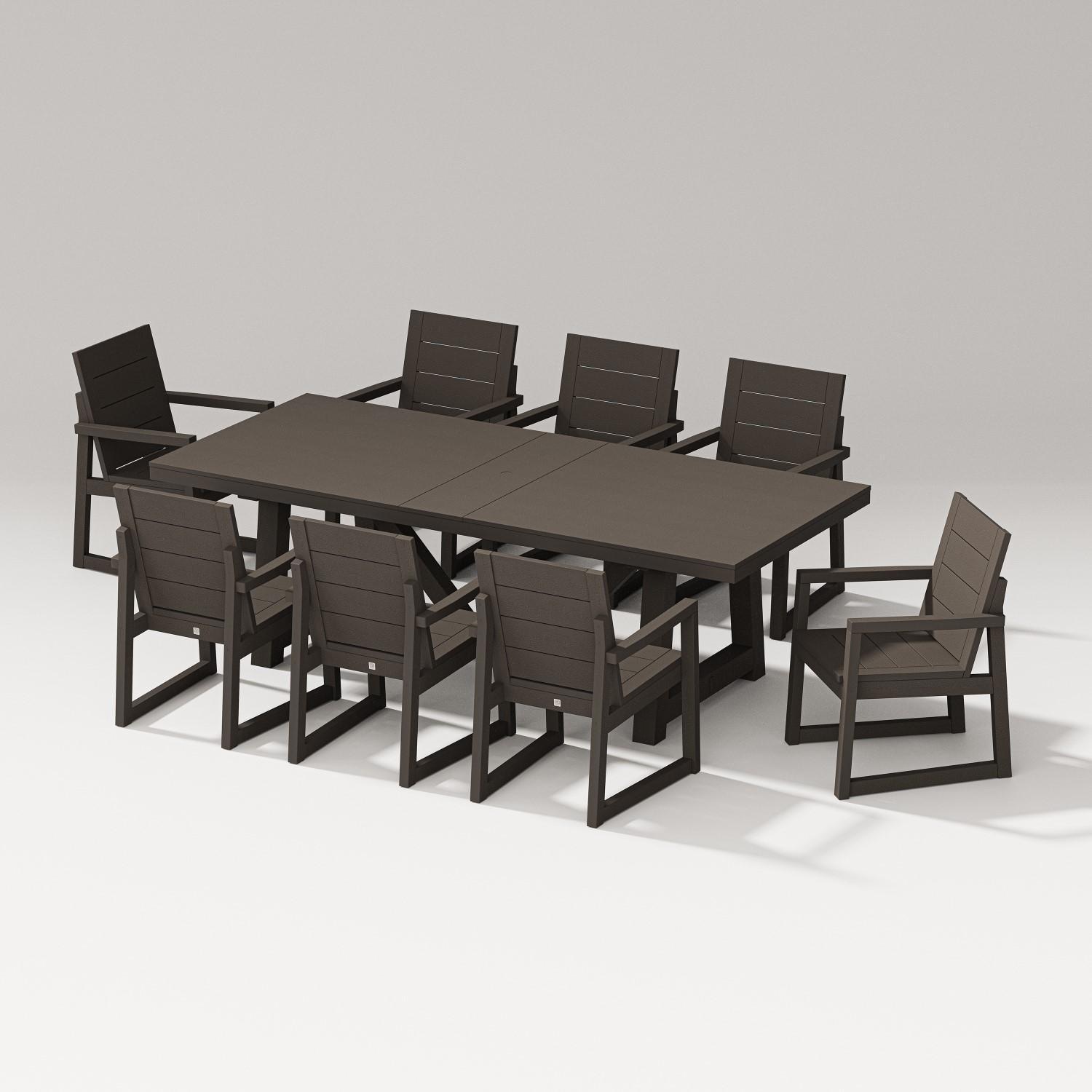Elevate 9 Pc A-Frame Table Dining Set in Vintage Coffee - White Background thumbnail