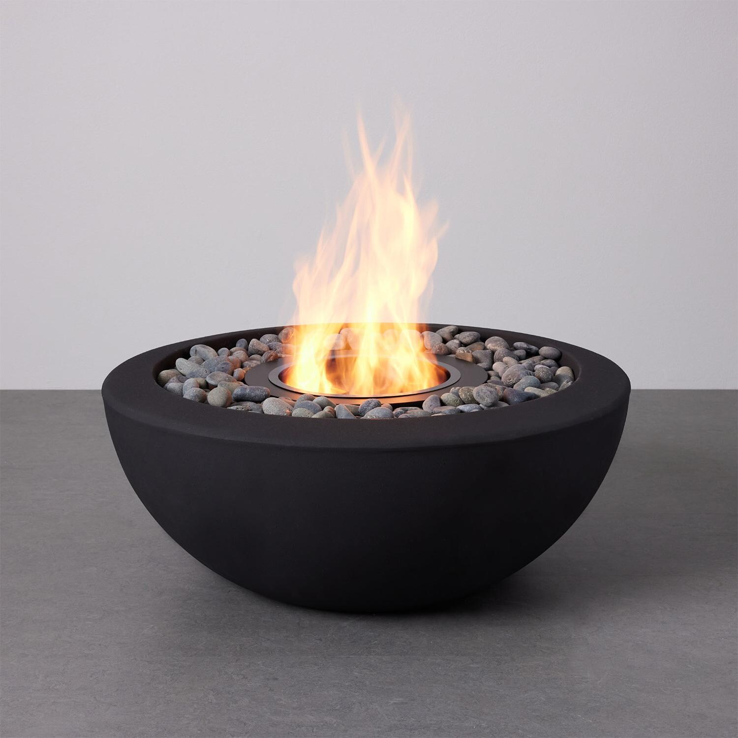 TerraFlame 30 Inch Round Concrete Ethanol Fire Pit in Black by TerraFlame