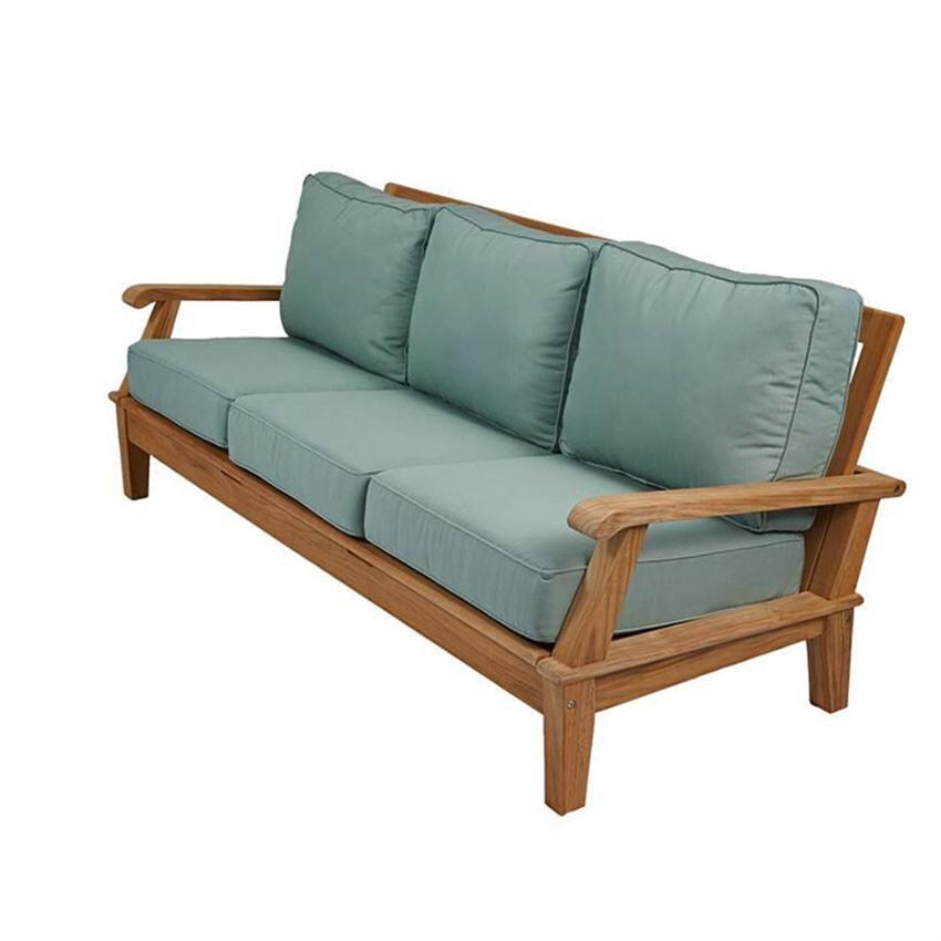 Royal Teak Collection MIA3S Miami 3 Person Teak Sofa w/ Sunbrella Cushions in Canvas Spa - Sofa - White Background thumbnail
