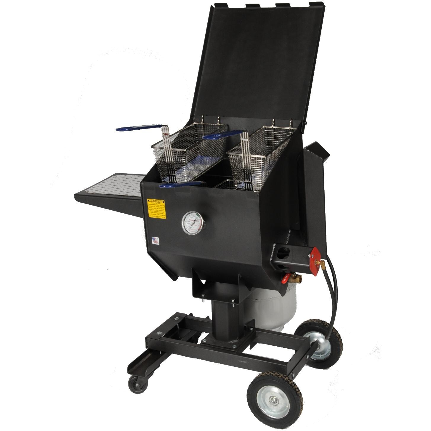 Cajun Fryer 8.5 Gallon Deep Fryer On Stand With 3 Baskets - Open View (Propane Tank Not Included) thumbnail