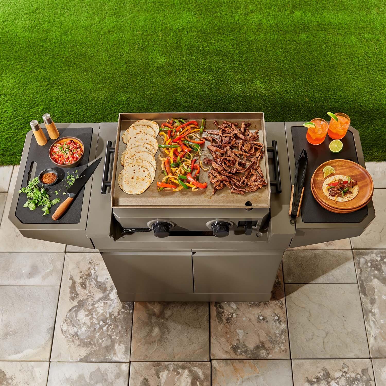 TYTUS TDT-CRT-GGRD Emberwood Propane Gas Griddle and Prep Cart - Top View - Lifestyle thumbnail