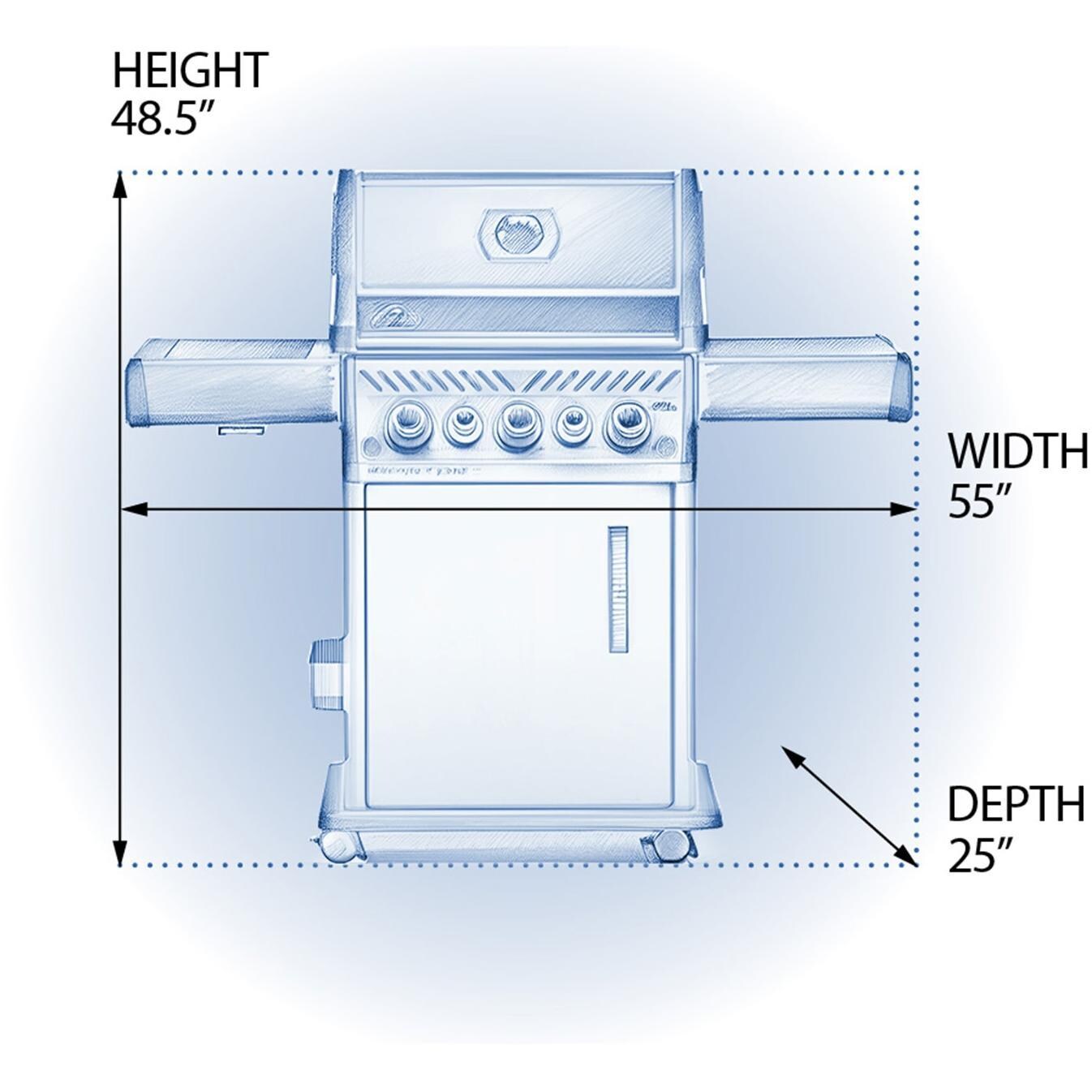 Napoleon RSE425RSIBPK-1-PHM Phantom Rogue SE 425 Propane Grill w/ Infrared Rear Burner & Infrared Side Burner - Dimensions - Diagram thumbnail