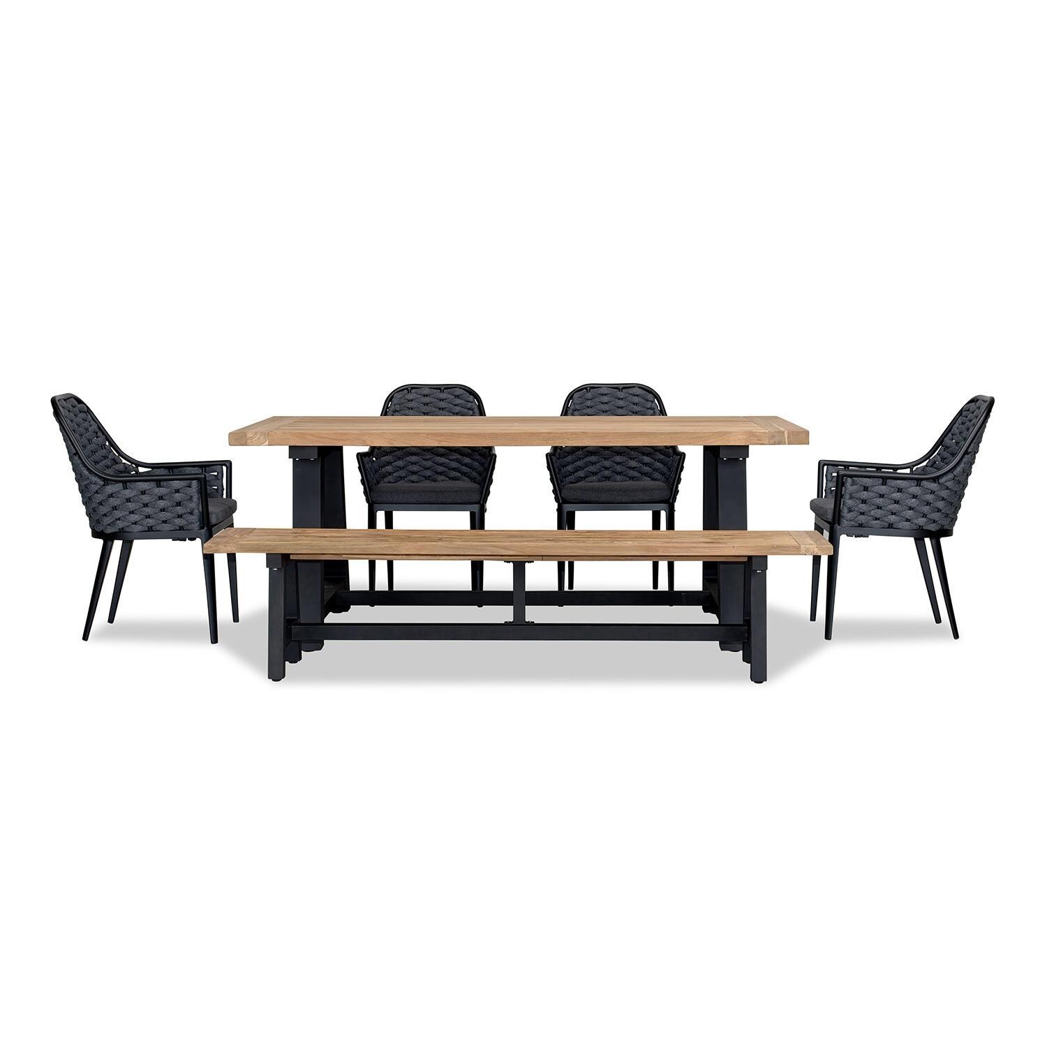 Chloe Bay 7 Seat Reclaimed Teak Dining Set w/Bench in Black by Lakeview - Front View - White Background thumbnail