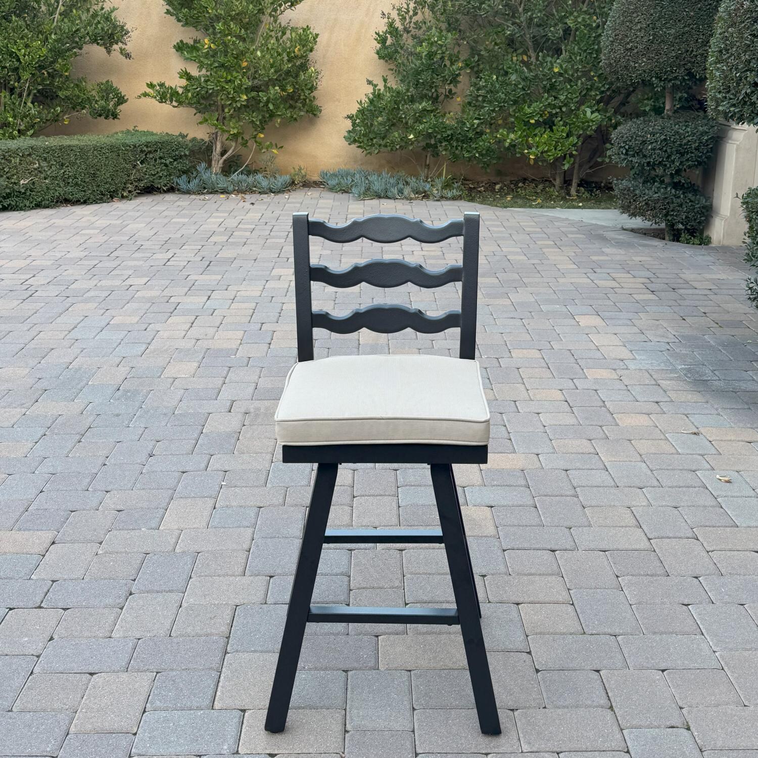 Aspen Aluminum 3 Pc Patio Bar Set w/ 30-in Round Counter Height Bar Table in Beige by Darlee - Bar Stool - Front View - Lifestyle thumbnail