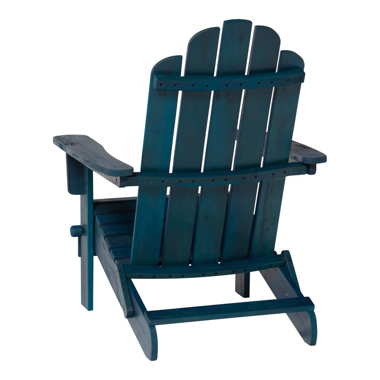 Ultimate Patio Folding Acacia Patio Adirondack Chair W/ Wine Glass Holder - Navy Blue Wash - Rear View thumbnail