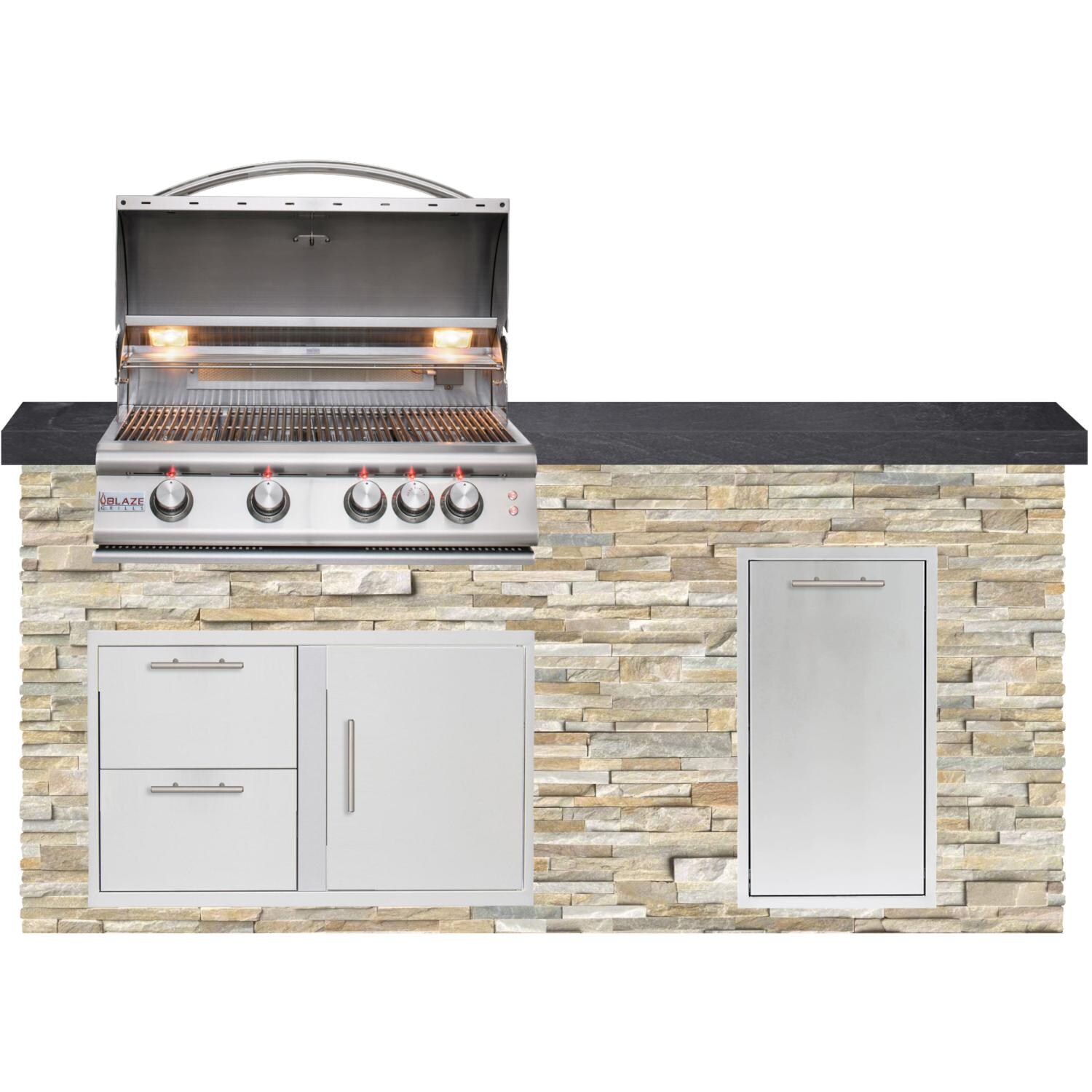 BBQGuys Signature 6ft Luxury Outdoor Island W/ Blaze Premium LTE 32-Inch Propane Grill - Golden Honey Stone W/ Black Polished Granite thumbnail