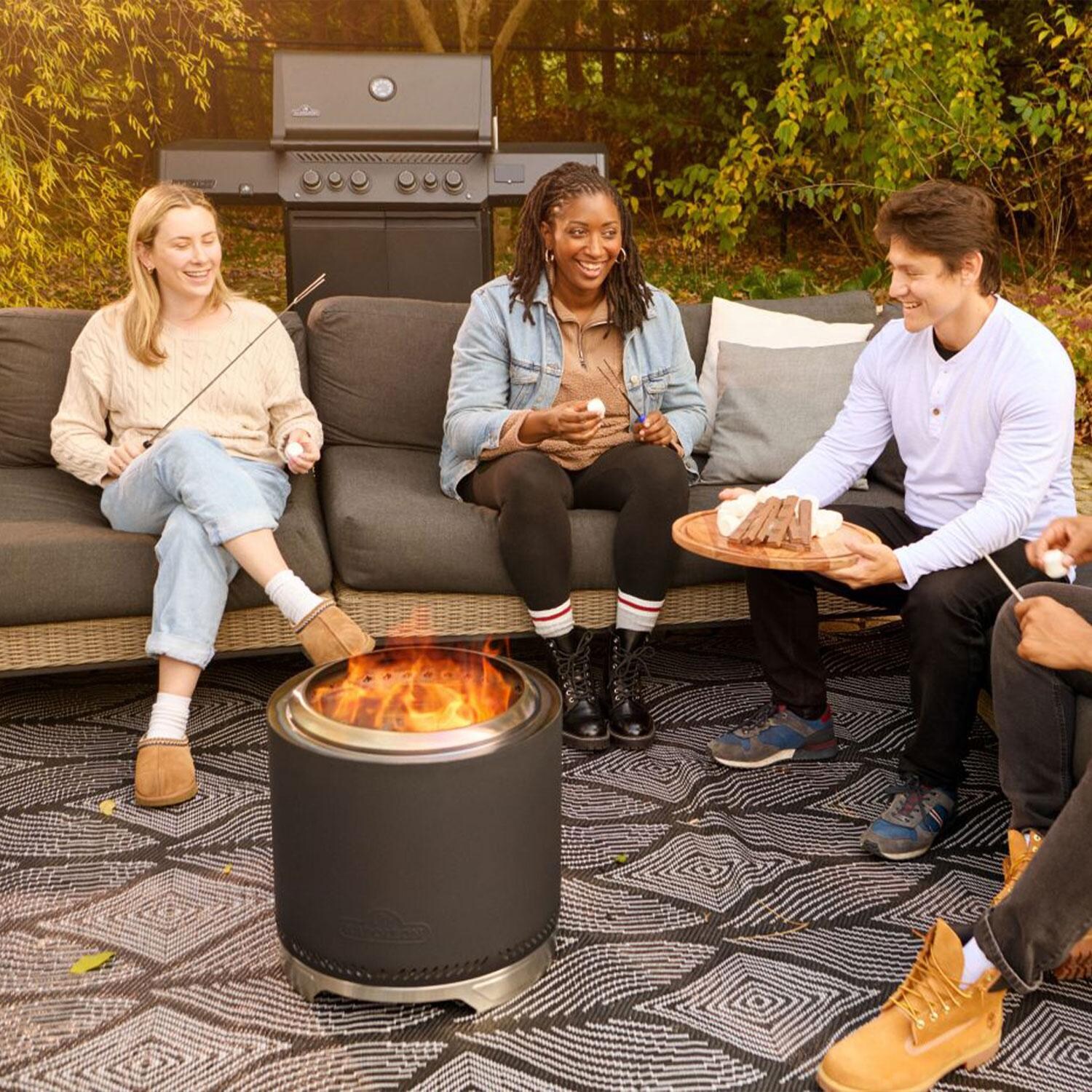 Napoleon NWFPMTI-PHM Timberwolf 18-in Smokeless Round Fire Pit in Matte Black - Morning Coffee by Fire - Lifestyle thumbnail