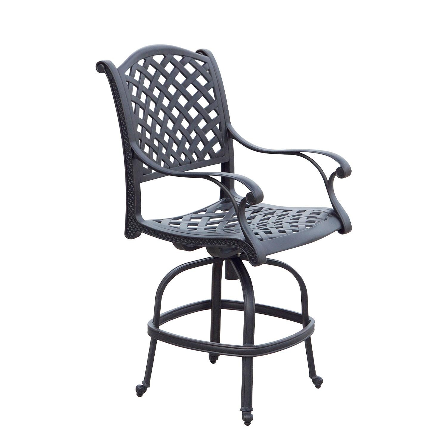 Nassau Cast Aluminum 4 Pc Set Swivel Counter Height Bar Stool Set in Antique Bronze/Sky Blue by Darlee - Side View - Shown W/ No Cushion - White Background thumbnail
