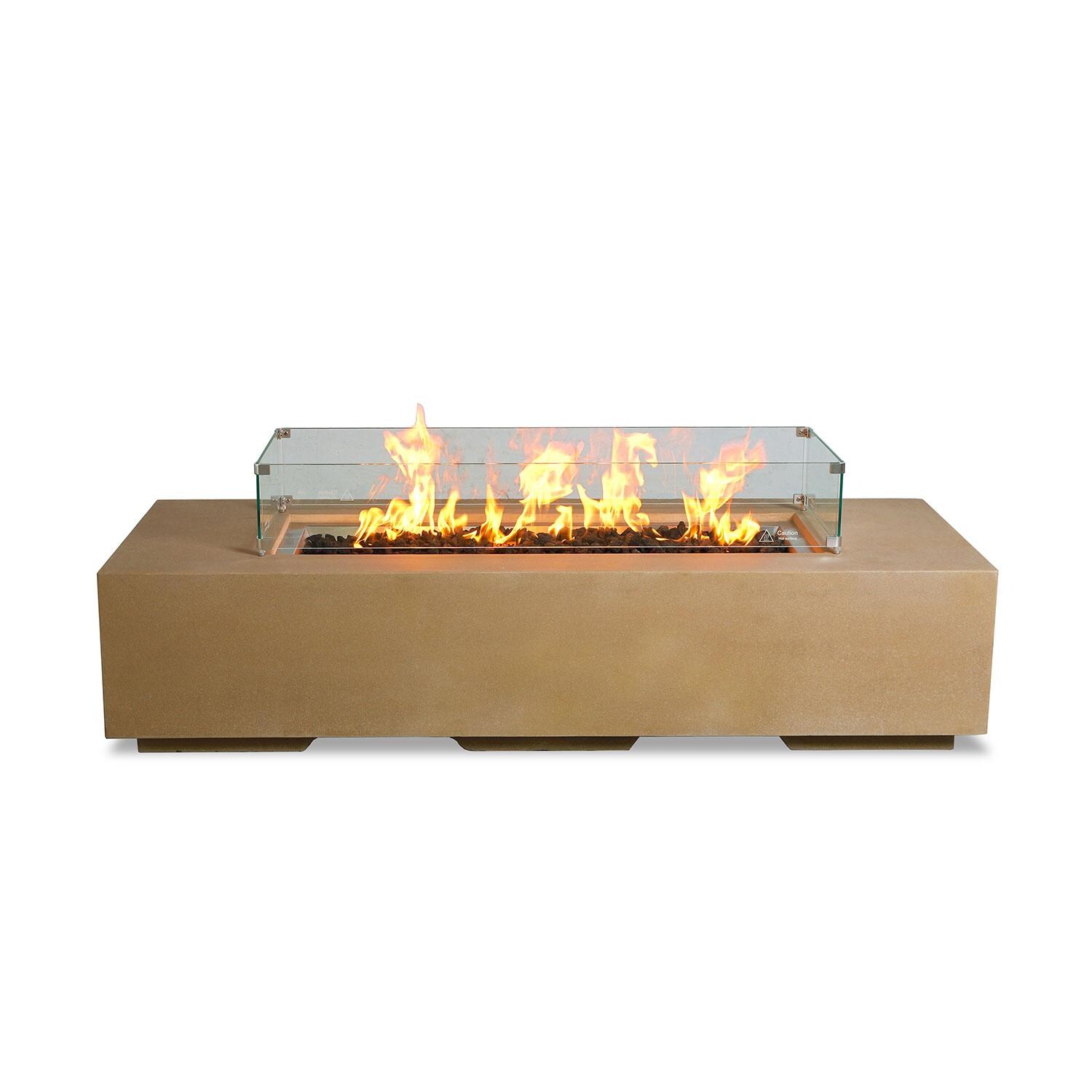 Glenwood 72-in Rectangular Concrete Natural Gas Fire Pit in Sand by Lakeview Outdoor Designs - Glass Wind Guard - On - Front View - White Background thumbnail