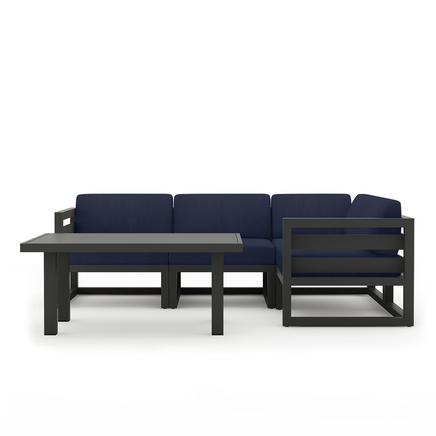 Misty Cove 5 Piece Sectional Set in Slate w/Chat Table & Spectrum Indigo Cushions by Lakeview - Complete Set - White Background thumbnail