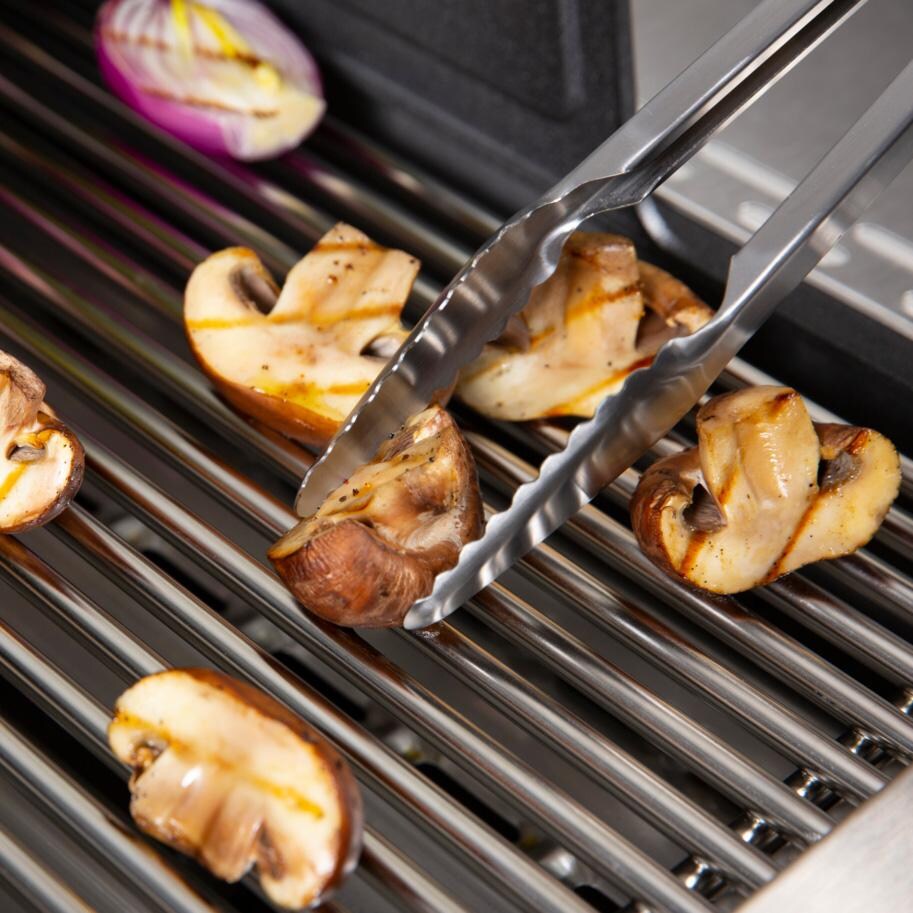 Broil King Stainless Steel 16-in Precision Baron Tongs - 64037 - Grabbing Mushroom - Lifestyle thumbnail