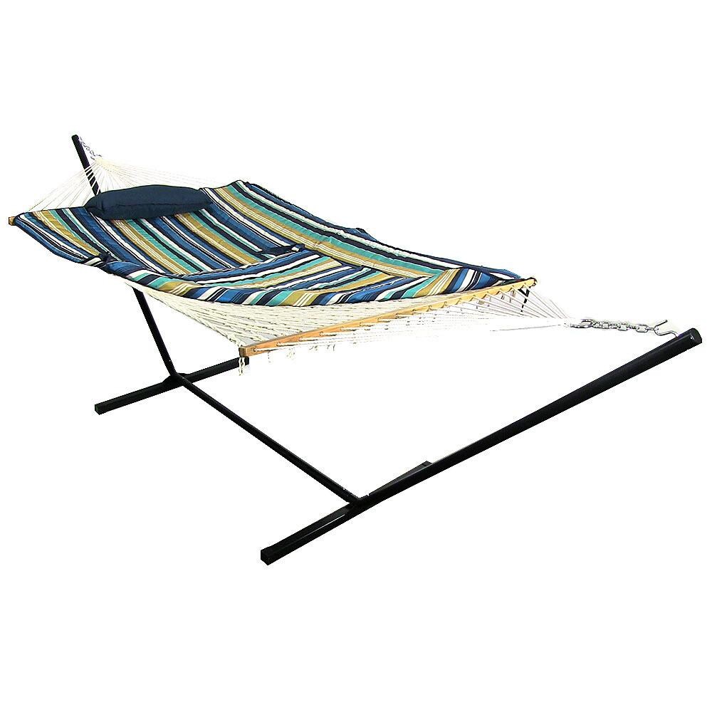 Sunnydaze Decor Rope Hammock w/ 12-Foot Stand, Pad, & Pillow - Lakeview - DL-LVRH-Combo image