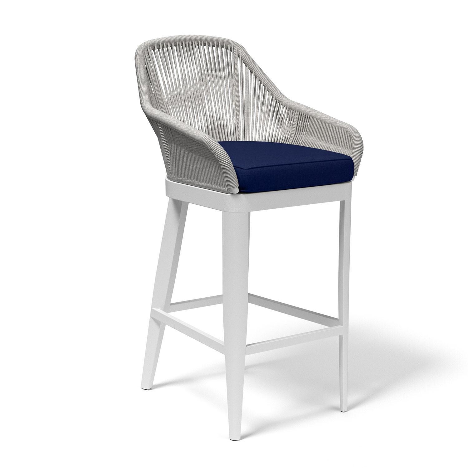 Miami Olefin Rope & Aluminum Patio Barstool in Echo Midnight w/ Self Welt by Sunset West - Side View - White Background thumbnail