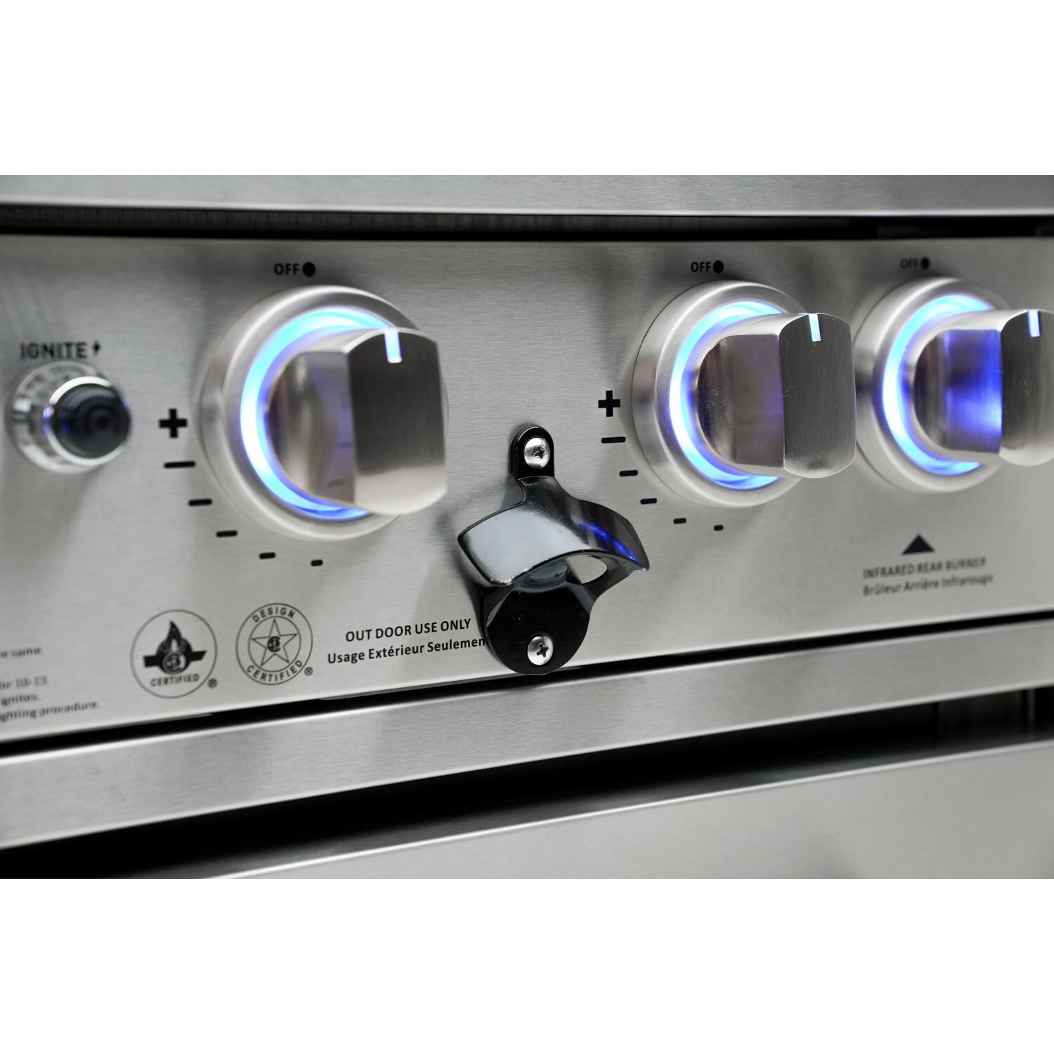 Mont Alpi MAi400-D90KEGBEV 400 Deluxe Propane Island W/ 90 Degree Corner, Kegerator & Beverage Center - Grill Control - Detail