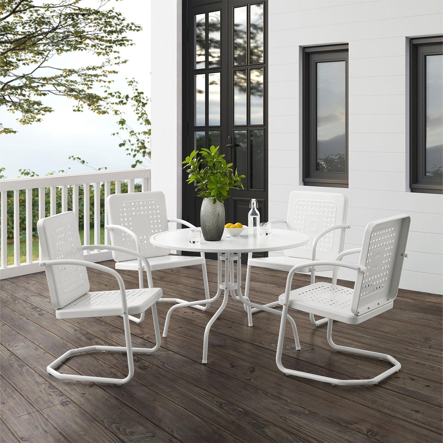 Ultimate Patio Westcove 5Pc Round Retro Outdoor Dining Set in White Gloss