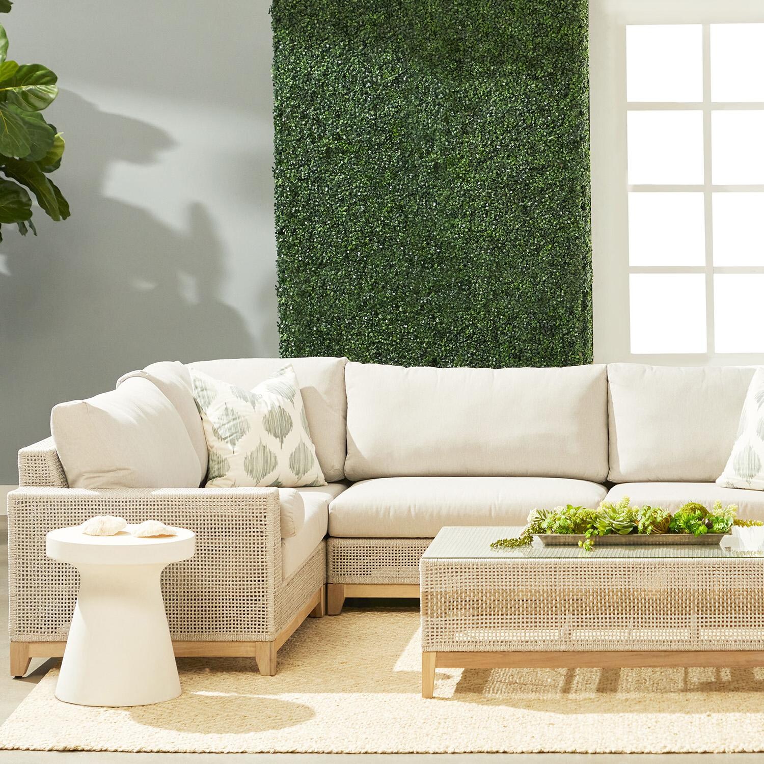 Lakeview Ranch Pointe Woven Rope Corner Modular Sofa in Taupe & White - Lifestyle thumbnail