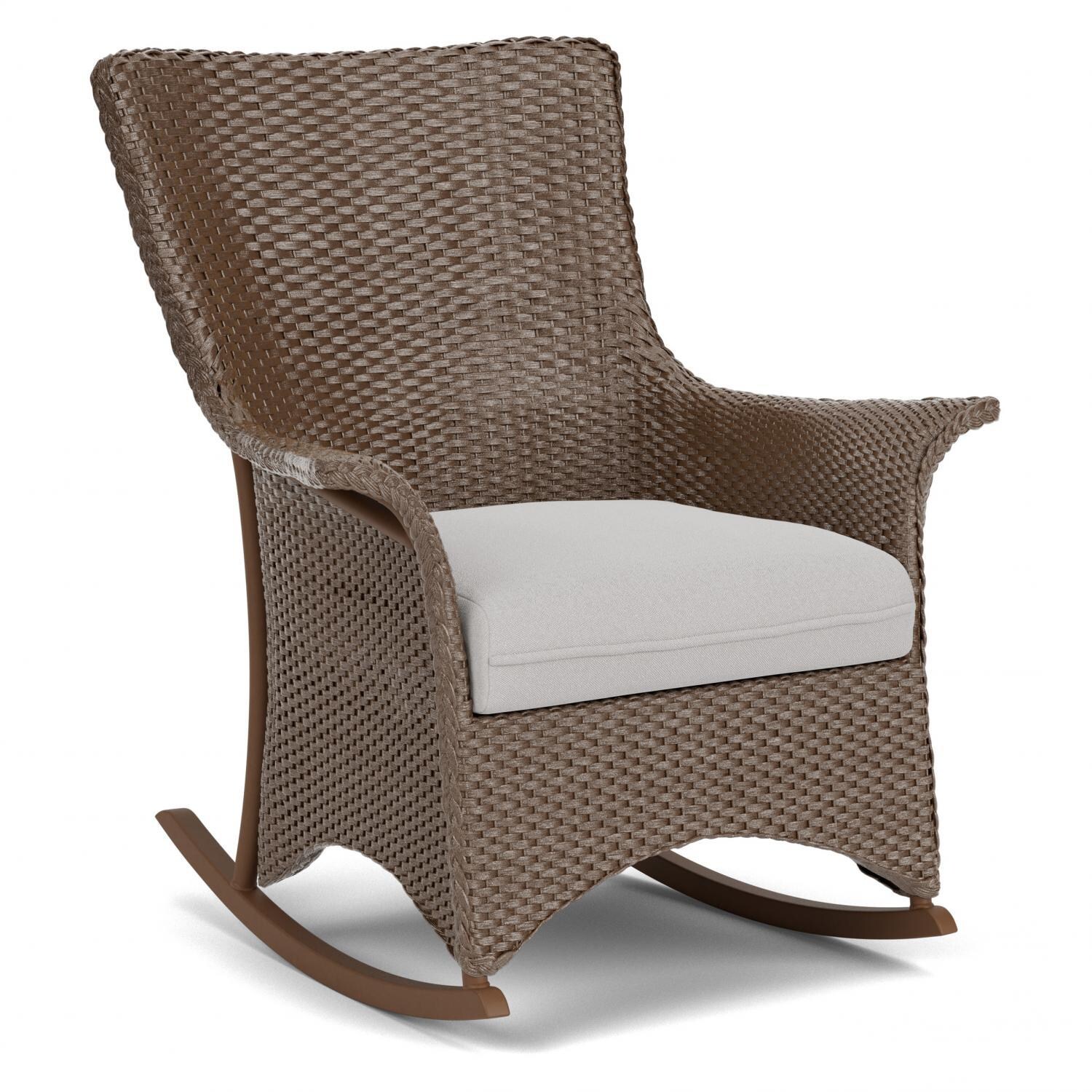 Lloyd Flanders Mandalay Porch Rocker in Bark Finish with Tundra Dove Fabric - Angled thumbnail