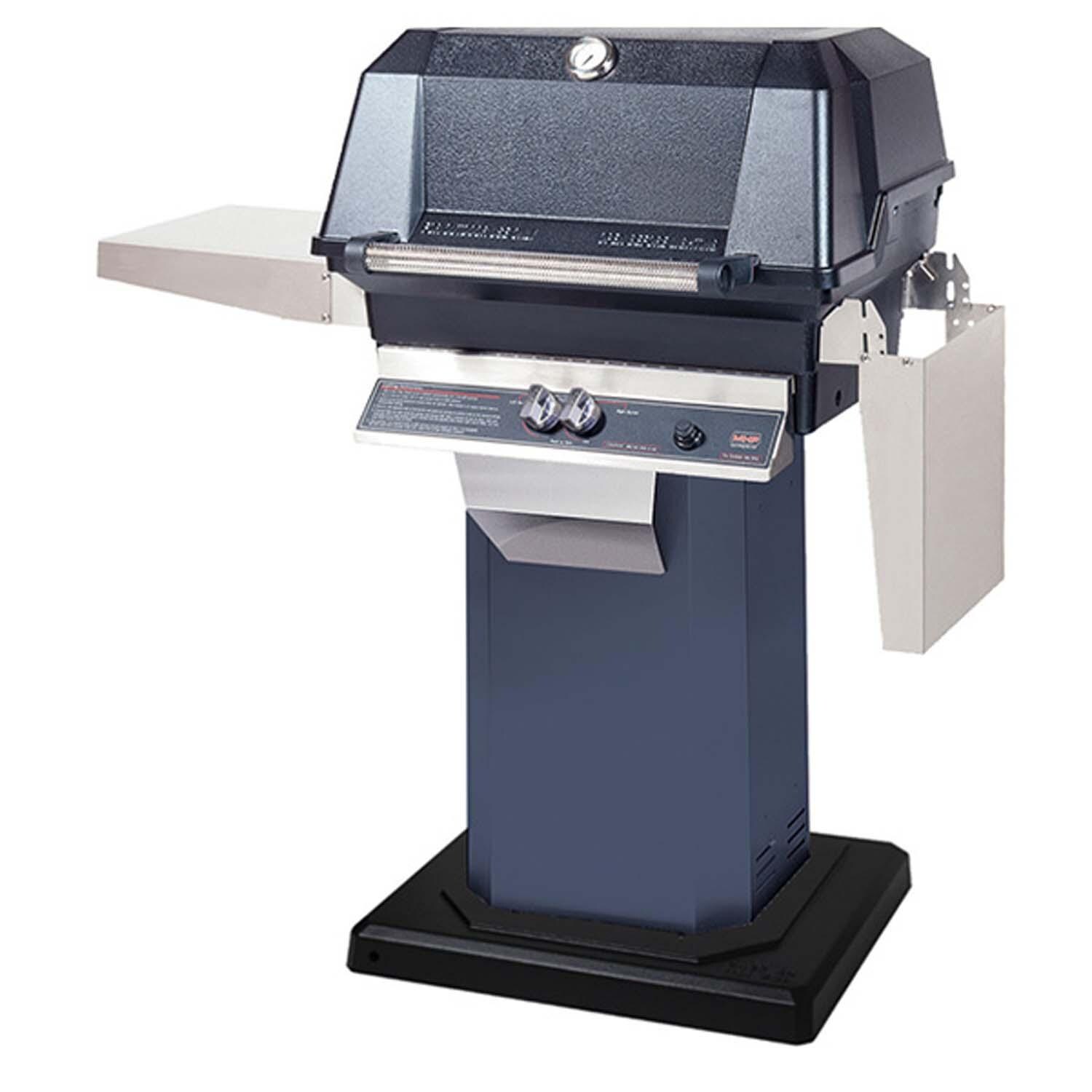 MHP WNK Natural Gas Grill Head w/ Drop Down Shelves on Chicago Blues Grill Column & Permanent Base