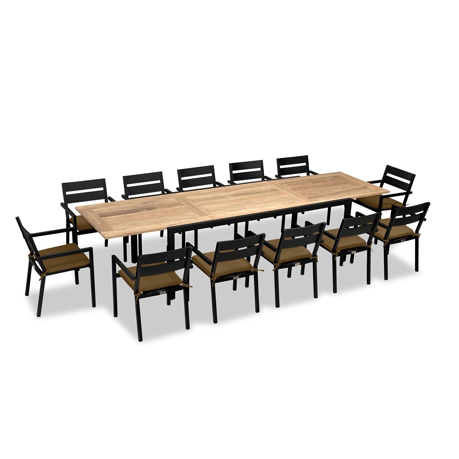 Calm Bay Communal 13 Pc Reclaimed Teak Extendable Dining Set in Black/Heather Beige by Lakeview - White Background thumbnail