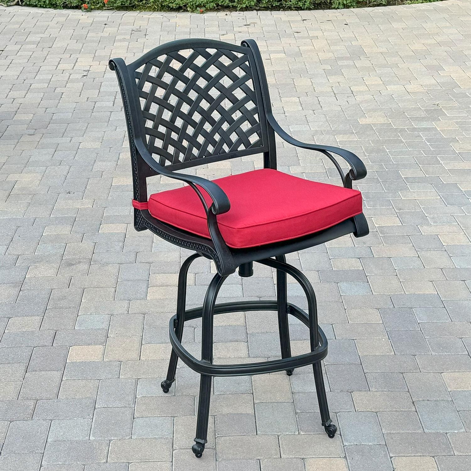 Nassau Cast Aluminum Swivel Bar Stool in Antique Bronze/Red by Darlee