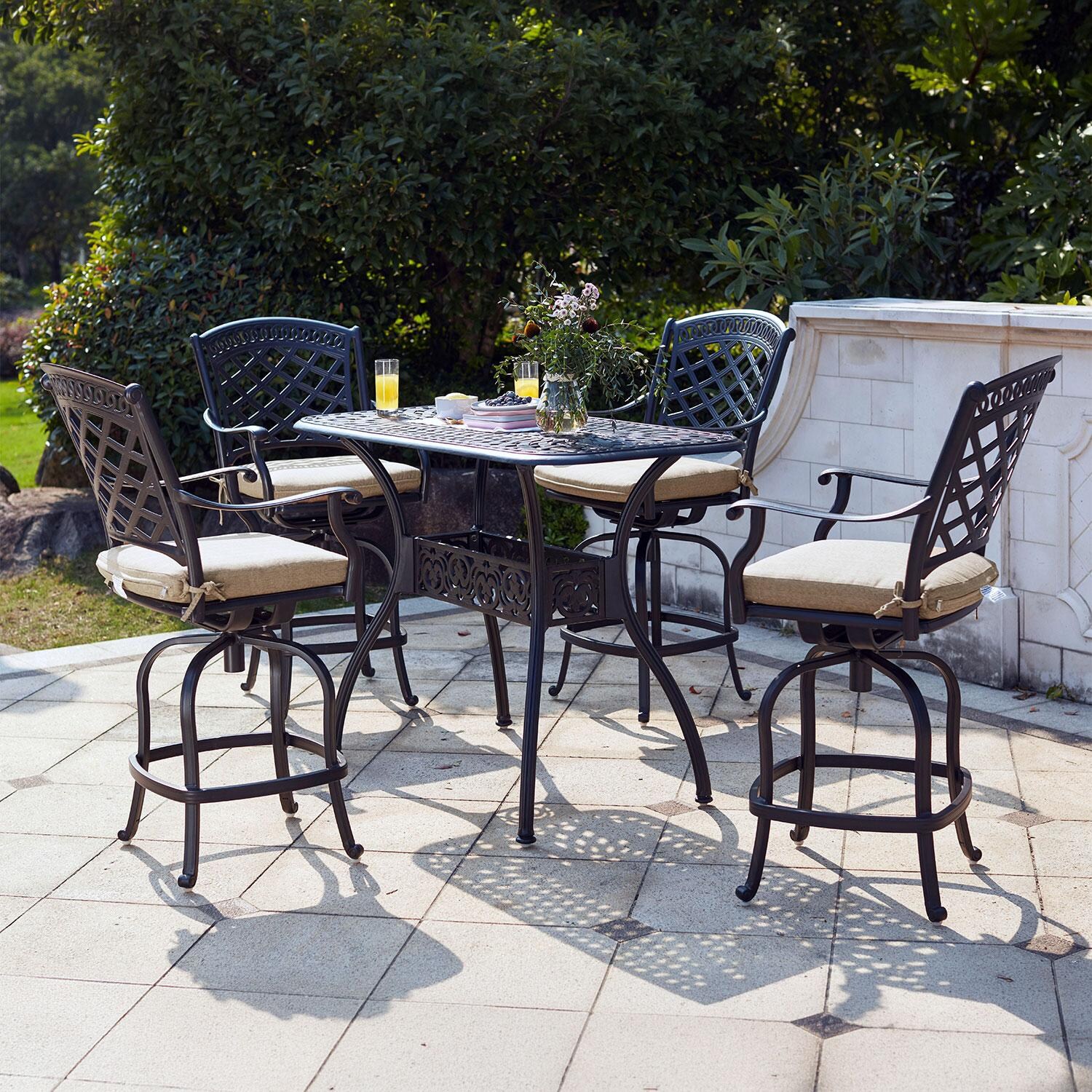 Darlee 201030-5PC-60CB Sedona 5 Piece Cast Aluminum Patio Counter Height Bar Set W/ 52 X 26 Inch Rectangular Table & Beige Canvas Cushions thumbnail