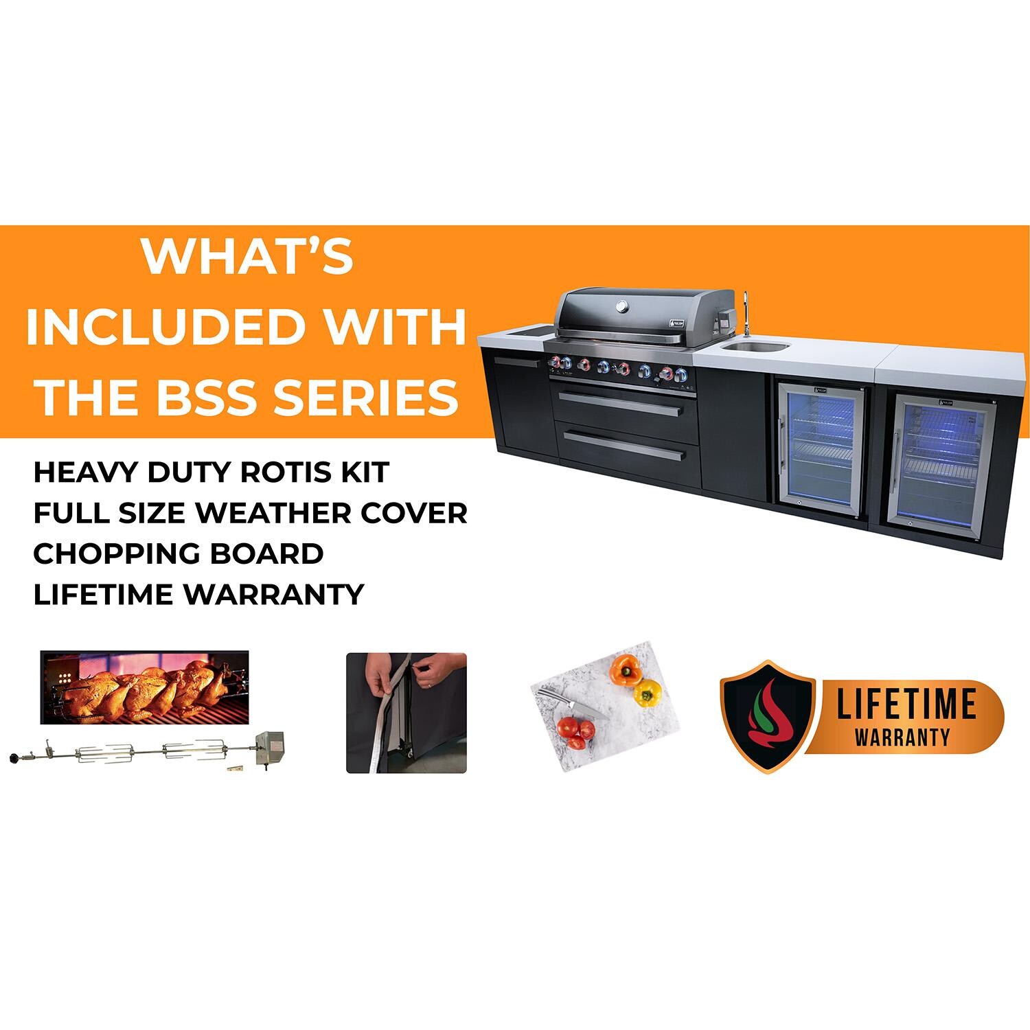 Mont Alpi MAi805-BSS45FC 805 Propane Island W/ 45 Degree Corners & Fridge Cabinet - Included - Detail thumbnail