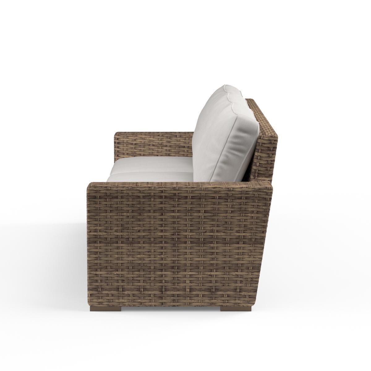 Sunset West - 1701-23-5492 - Havana Resin Wicker Patio Sofa W/ Sunbrella Canvas Flax Cushions - Side View - White Background thumbnail