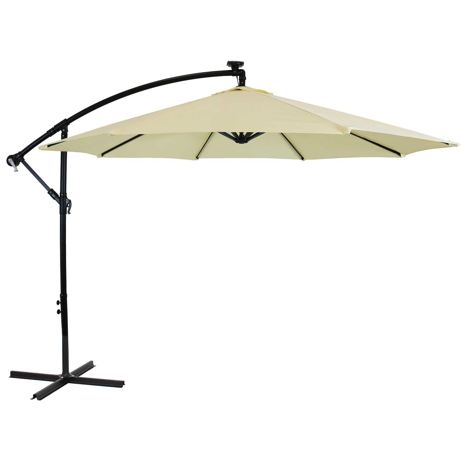 Sunnydaze 10 Ft. Solar Lighted Octagonal Steel Patio Cantilever W/ Crank - Black Frame & Pale Buttercup Polyester Canopy image