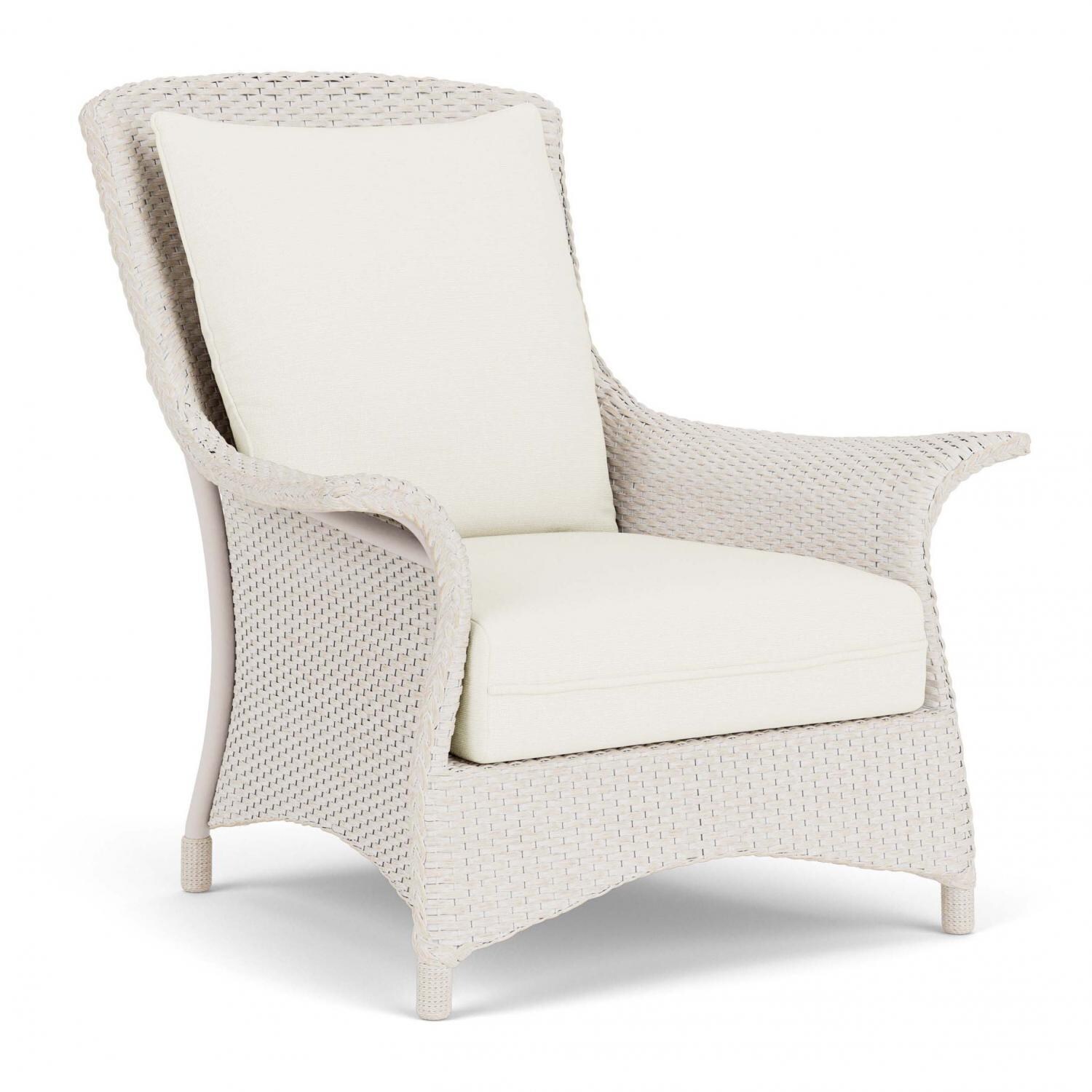 Lloyd Flanders Mandalay Lounge Chair in Antique White Finish with Sailcloth Salt Fabric - Angled thumbnail