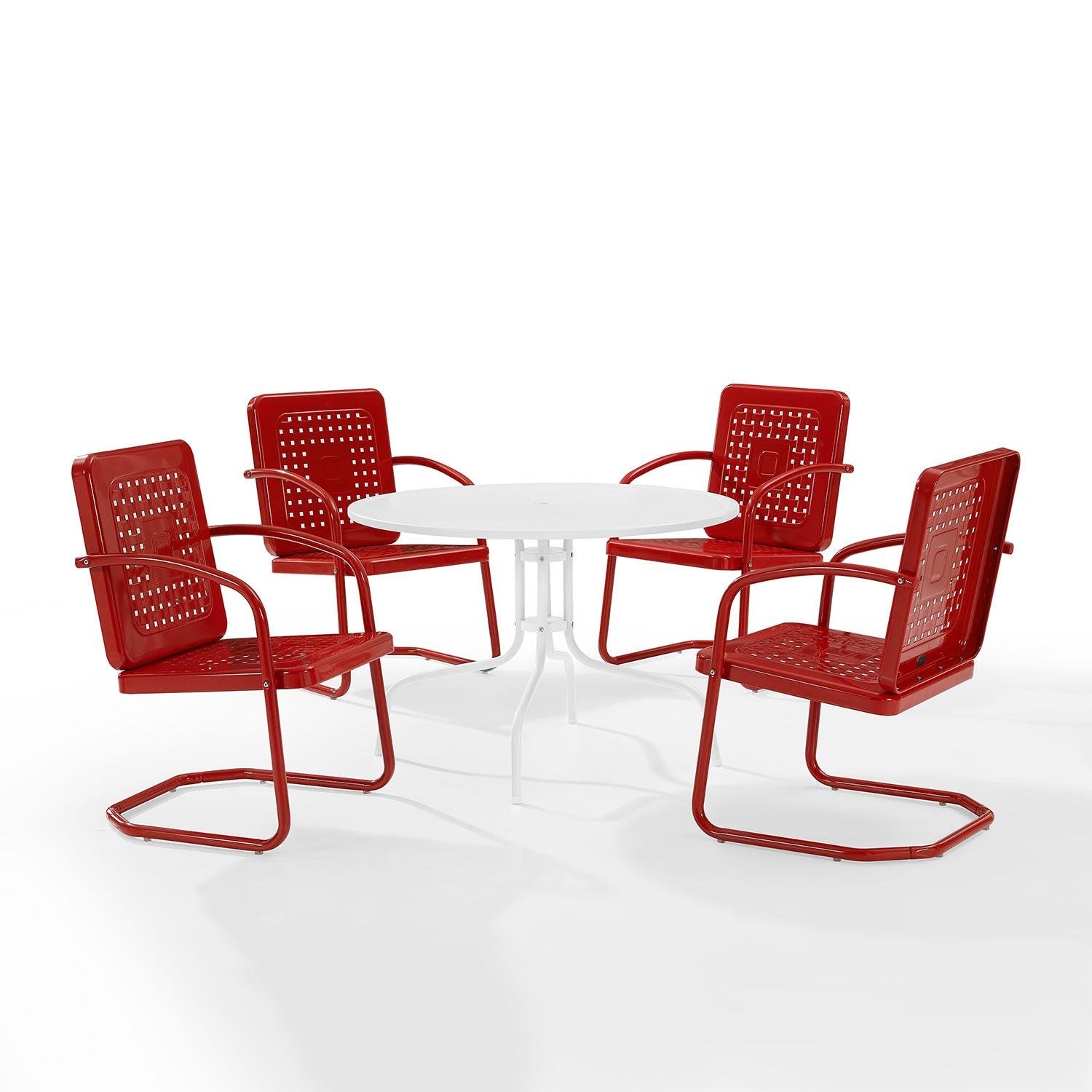 Ultimate Patio UP-32250RE 5Pc Round Retro Outdoor Dining Set in Red Gloss - Display - White Background thumbnail