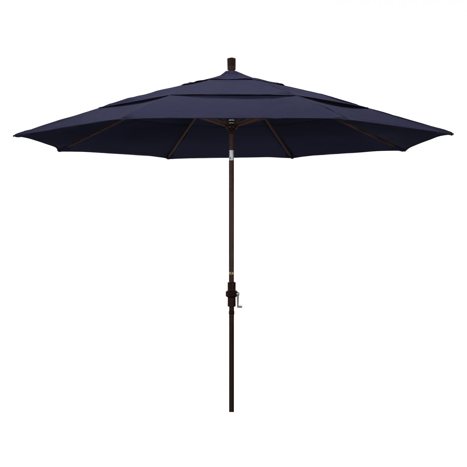 California Umbrella 11 Ft. Octagonal Aluminum Collar Tilt Patio Umbrella W/ Crank Lift & Aluminum Ribs - Bronze Frame / Sunbrella Canvas Navy Canopy