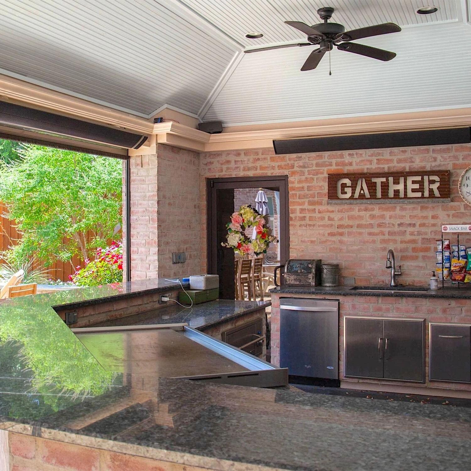 RADtec E Series 82 1/2 Inch 3200 W Triple Element 240V Electric Infrared Patio Heater in Black - E32R - Outdoor Kitchen - Lifestyle thumbnail