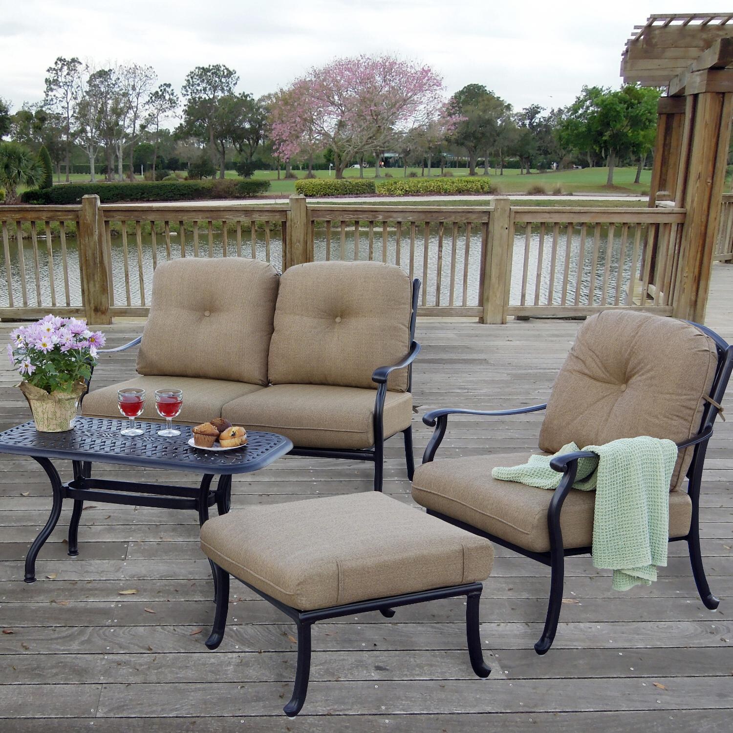 Sedona 6 Piece Cast Aluminum Patio Conversation Set W/ Sesame Cushions By Darlee - On The Deck thumbnail