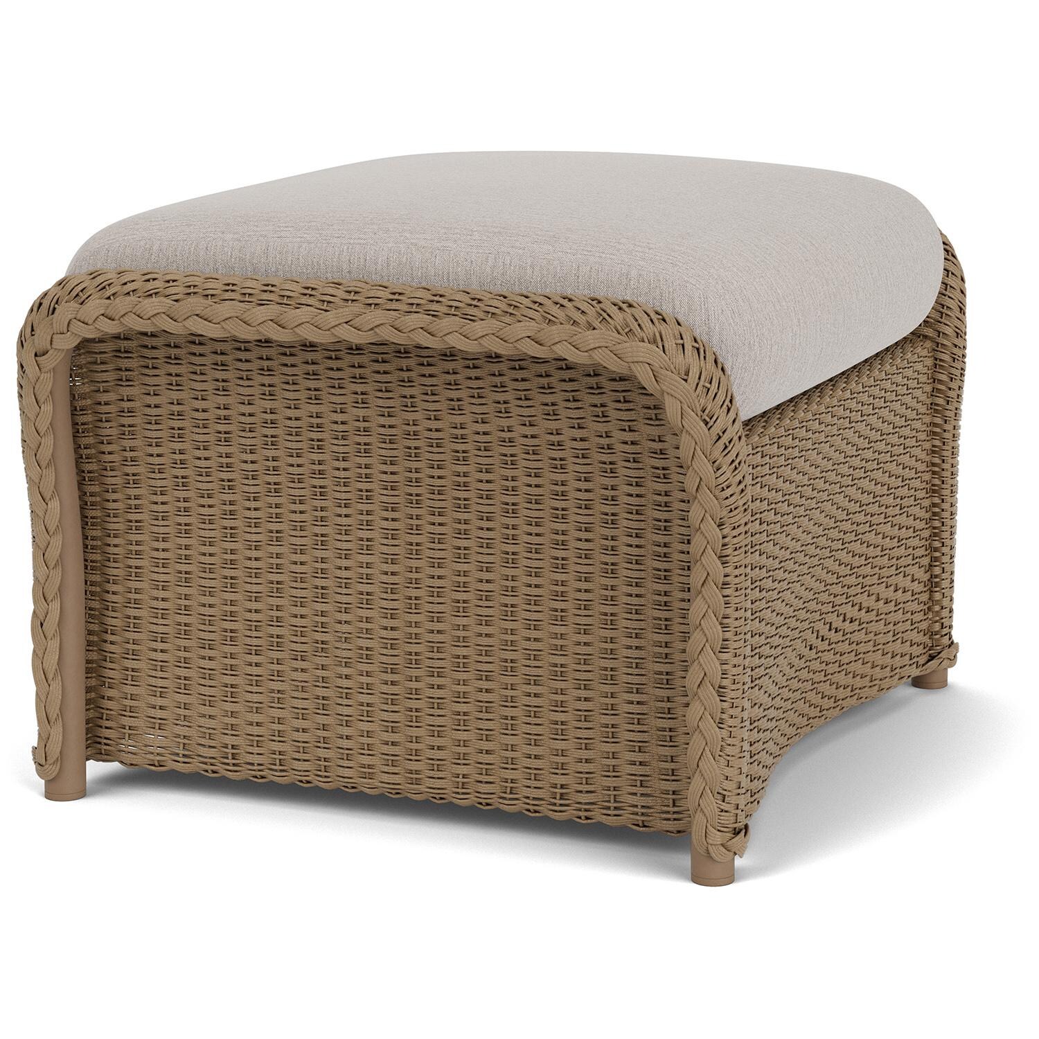 Lloyd Flanders Weekend Retreat Woven Ottoman in Fawn Finish W/ Remy Cloud Fabric - Angled thumbnail