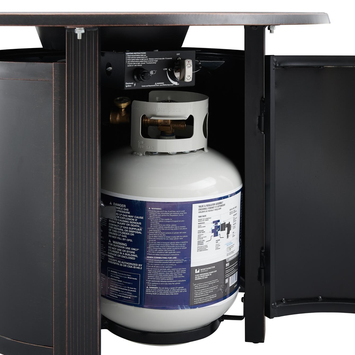 Ultimate Patio 63688 Lion Sands 34-Inch Round Aluminum Propane Gas Fire Pit - Tank Storage thumbnail