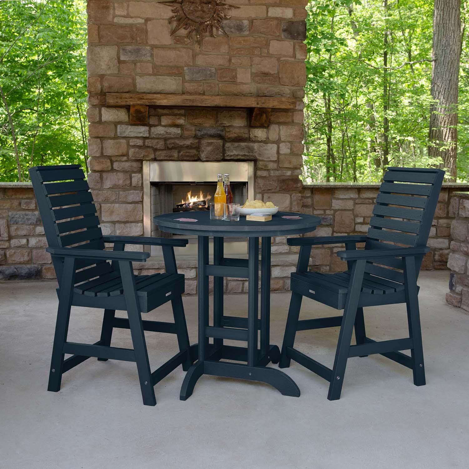 Elm Pointe 3 Pc Recycled Plastic Round Counter Dining Set in Federal Blue By Lakeview Outdoor Designs - Lifestyle thumbnail