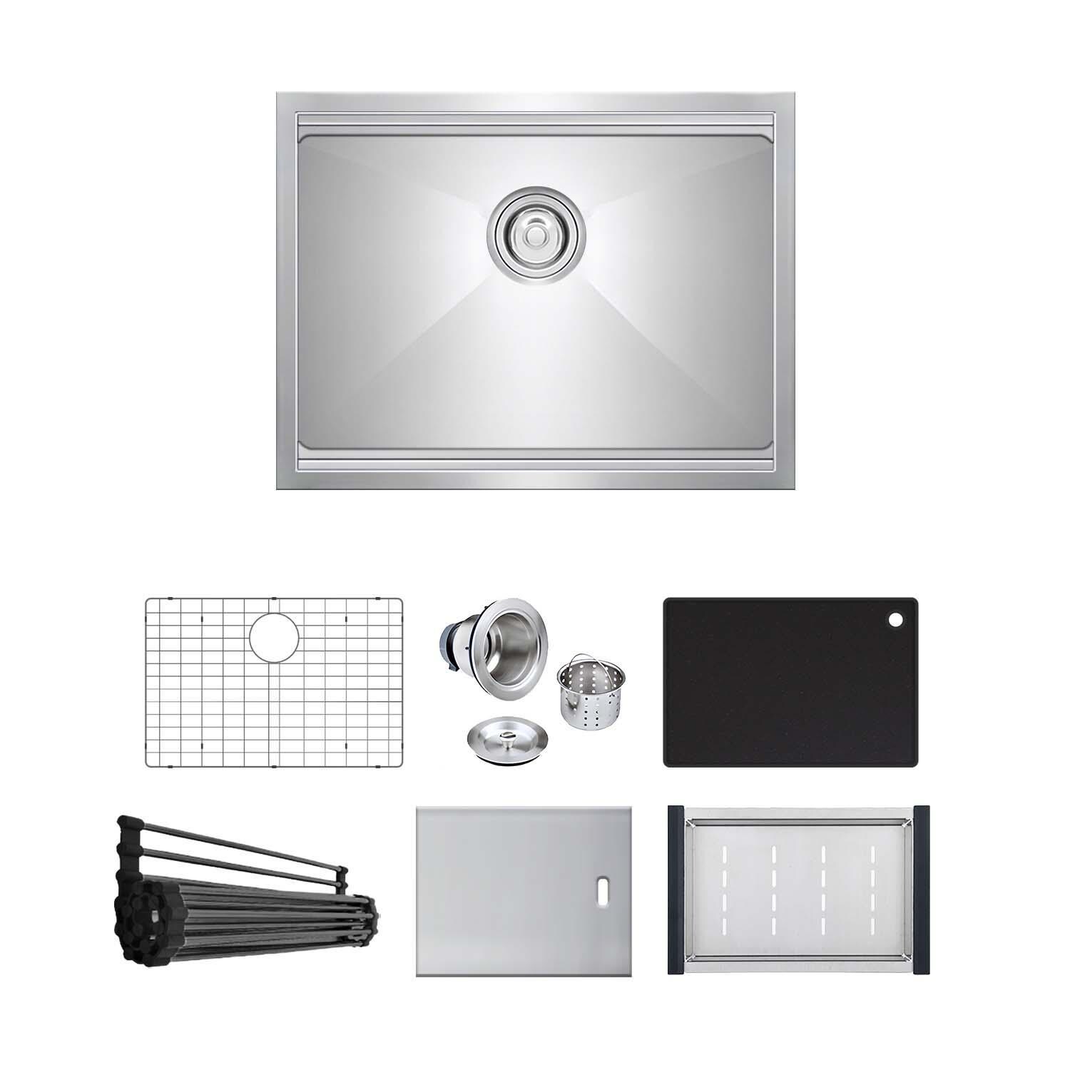 BBQGuys Signature BBQ-24SNK-SS-MG 24-in Undermount Marine Grade Stainless Steel Outdoor Sink - White Background thumbnail