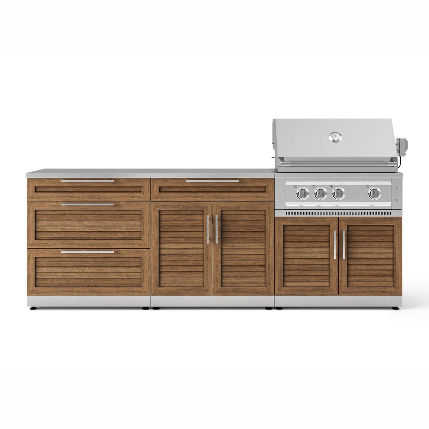 NewAge Products 71054 Classic Series 8 Ft Outdoor Kitchen Island w/ 33-in Propane Grill, Trash Bin, Door & Drawer in Grove/Stainless Steel - Island - White Background thumbnail