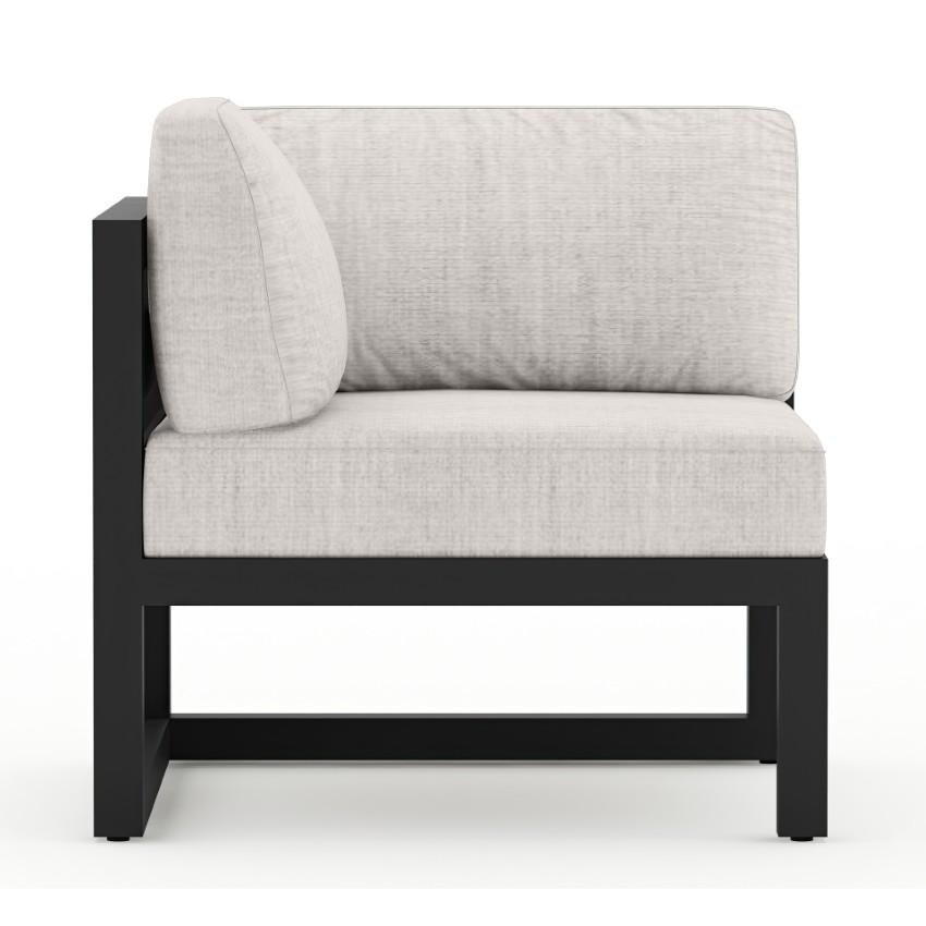 Lakeview Misty Cove 6 Pc Aluminum Sectional Set in Black w/Club Chair & Cast Silver Cushions by Lakeview Outdoor Designs - Left Section with Pillow - White Background thumbnail