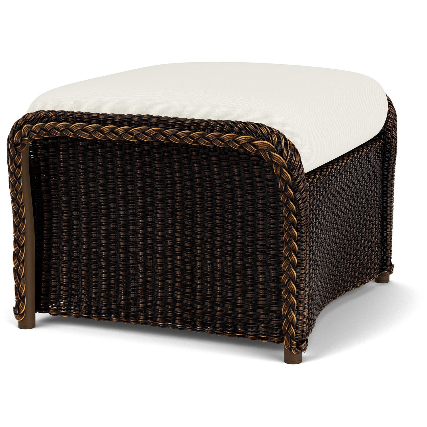 Lloyd Flanders Weekend Retreat Woven Ottoman in Mink Finish W/ Sailcloth Salt Fabric - Angled thumbnail