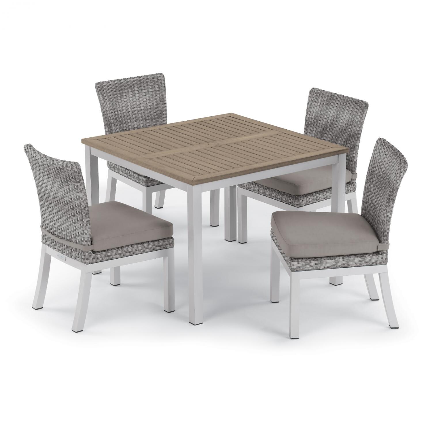 Argento 5 Pc Wicker Patio Dining Set w/ 39-in Square Tekwood Vintage Table, Side Chairs & Stone Cushions By Oxford Garden