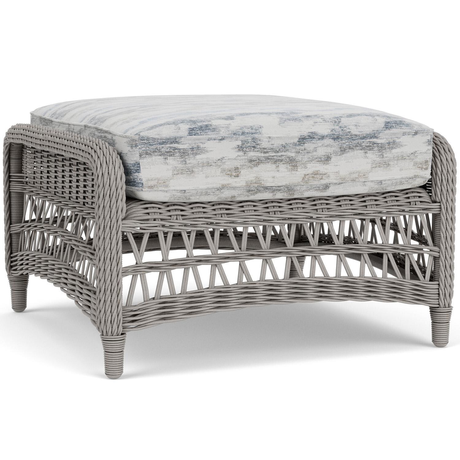 Lloyd Flanders Mackinac Ottoman in Putty Finish with Stratosphere Cloud Fabric - Rear Left thumbnail