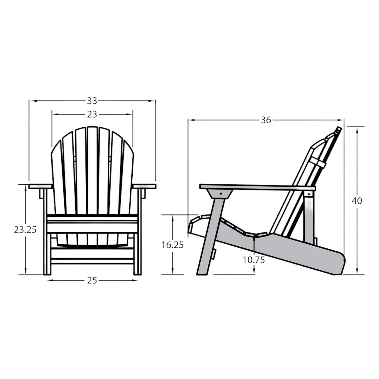 Lakeview King Dream Bay Folding & Reclining Adirondack Chair - Harbor Gray - Line Drawing thumbnail