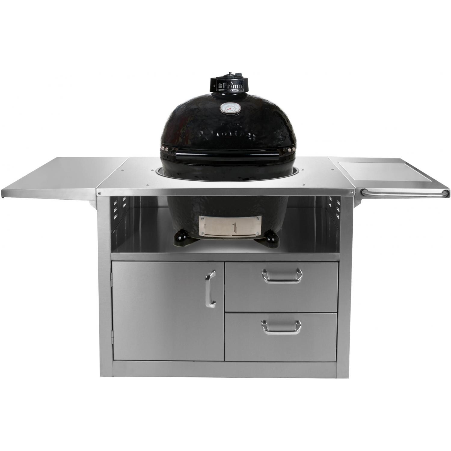 Primo Ceramic Charcoal Smoker Grill On Stainless Steel Cart Oval Primo Ceramic Charcoal Smoker Grill On Stainless Steel Cart Oval Junior