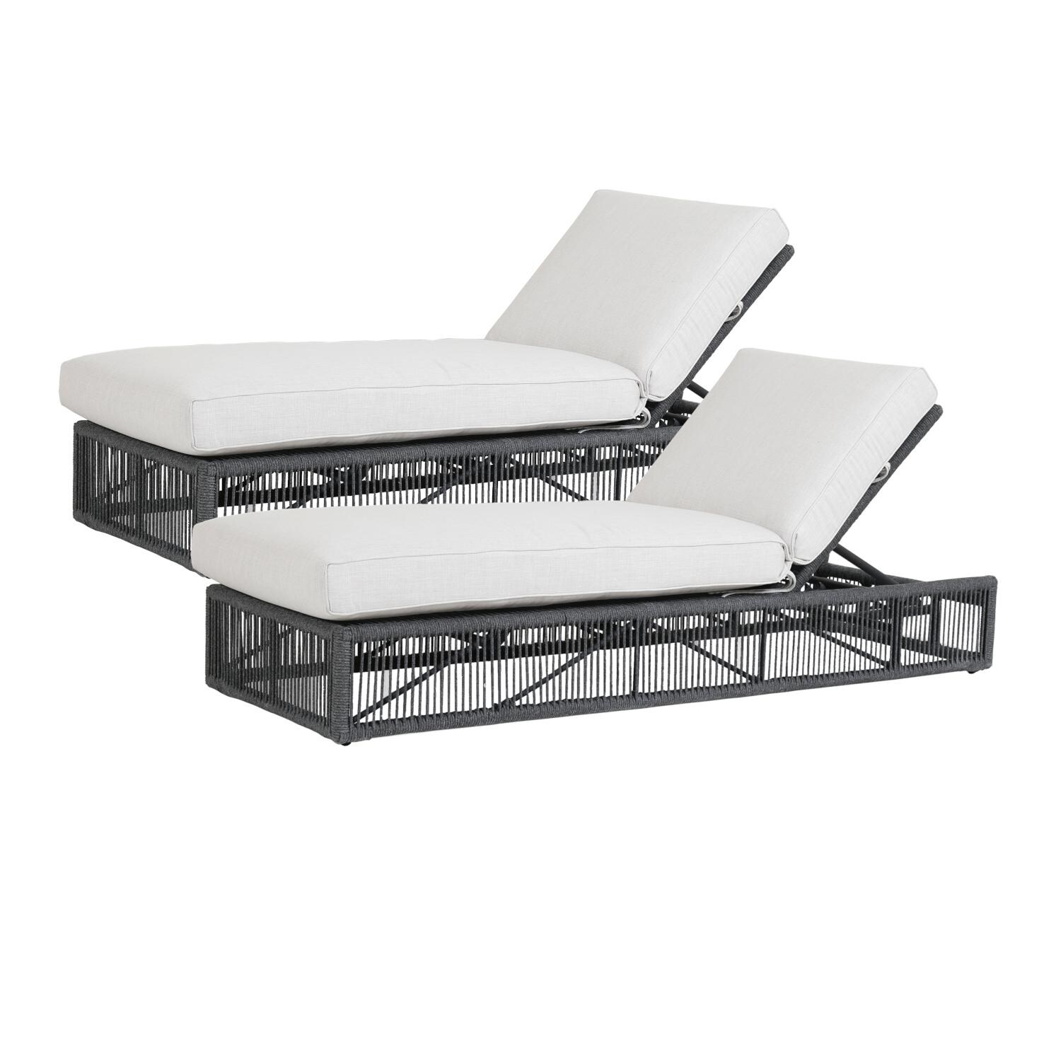Milano 2 Pc Woven Rope Chaise Lounge Set in Charcoal/Echo Ash by Sunset West