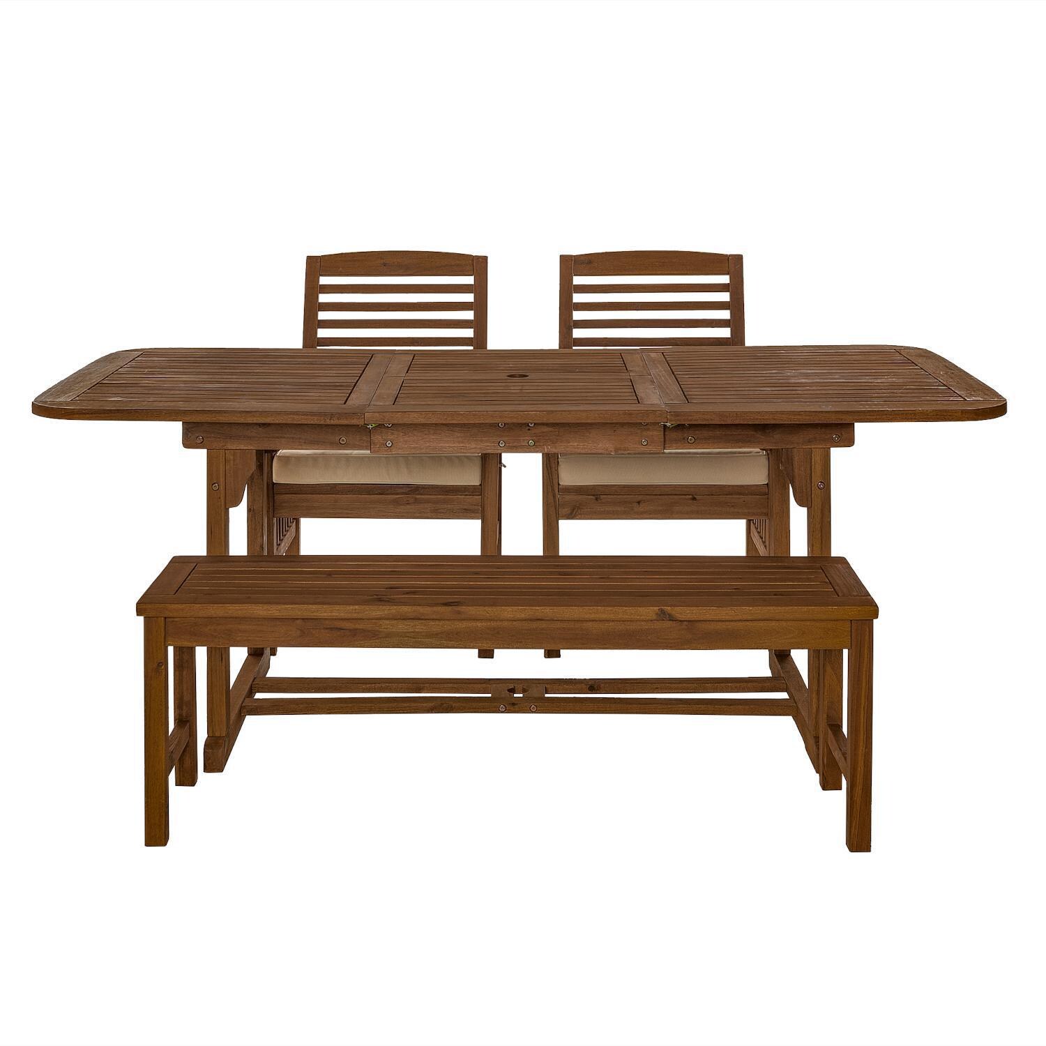 Ultimate Patio Horizon Way 4 Piece Acacia Patio Dining Set W/ 55-79 X 35 Inch Extension Rectangular Table - Dark Brown - Front View thumbnail