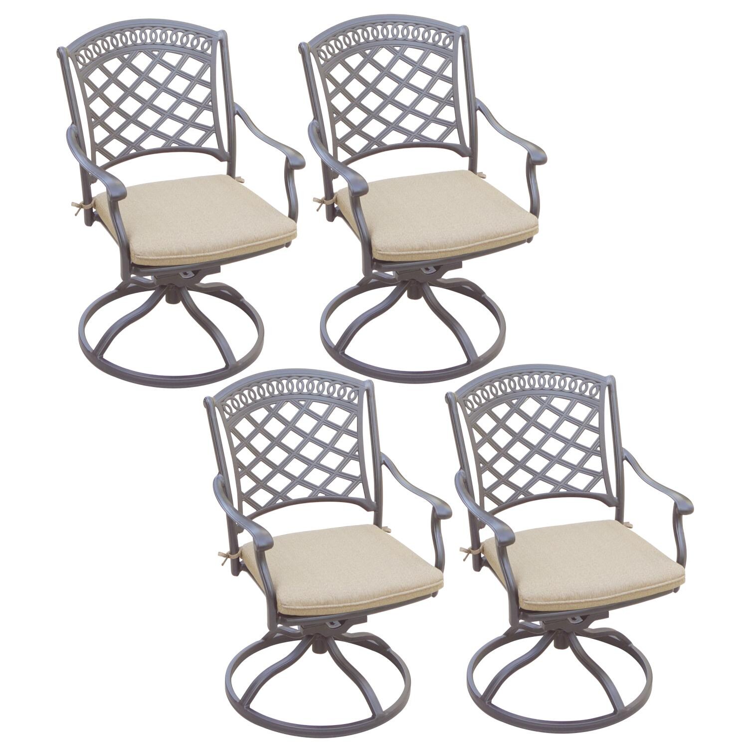 Sedona Cast Aluminum 4 Pc Set Swivel Rocker Dining Chair Set in Antique Bronze/Sesame by Darlee