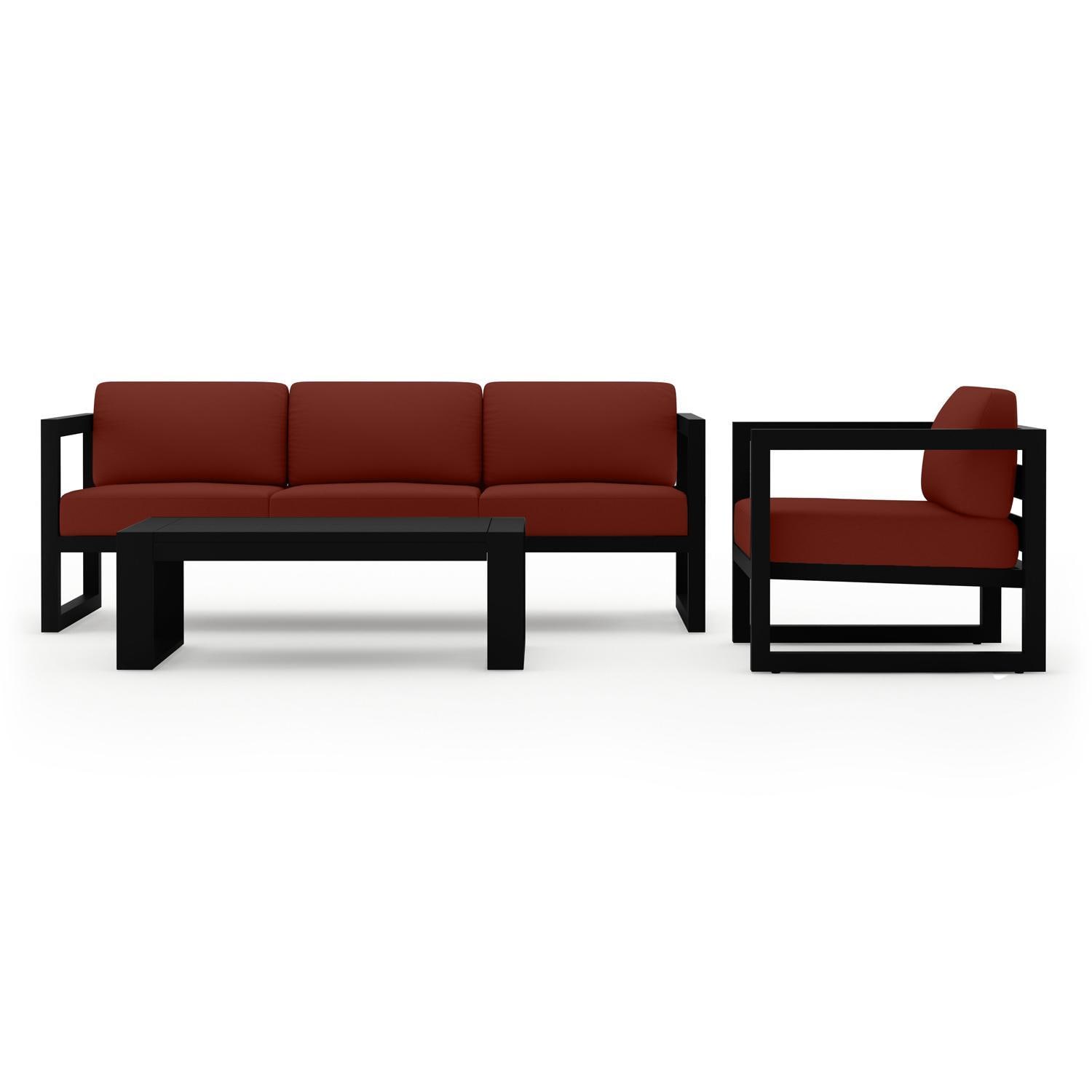 Lakeview MSTYCV-BK-3SS-HN Misty Cove 3 Pc Aluminum Seating Set in Black w/Portal Coffee Table & Canvas Henna Cushions by Lakeview Outdoor Designs - Set Front View - White Background thumbnail